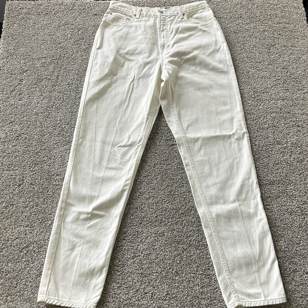 Vintage Classic Fit Straight Jeans Womens 16 Tall White Light Wash Denim Cotton